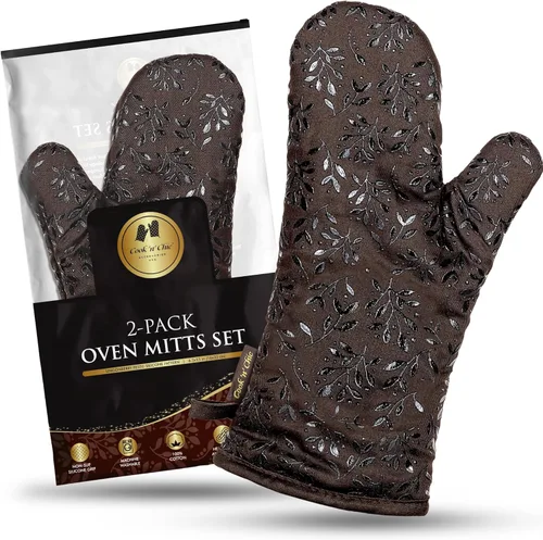 Cook'n'Chic - Guantes de horno resistentes al calor, elegantes y hermosos, agarre de silicona platino antideslizante, largos y gruesos, exterior de