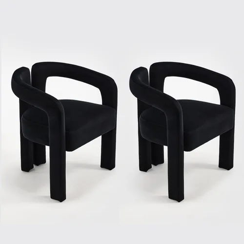 Miniatura 11 de Modern Velvet Dining Chairs Set of 1, Mid Century Modern Upholstered Accent Chair with Curved Backrest and Armrests, Round Thick Cushion Kitchen