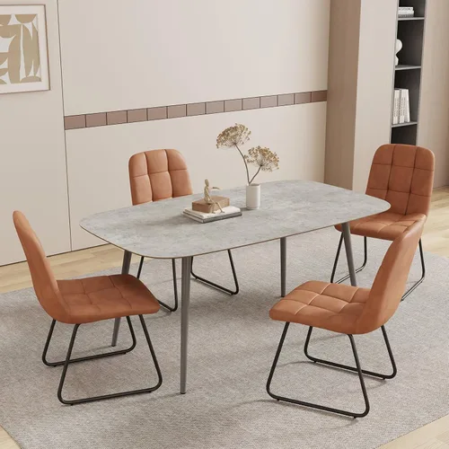 Miniatura 15 de HIPIHOM Mesa de comedor moderna de granja de 47.2 pulgadas, mesa de comedor rectangular de madera con patas de metal para 4 personas para comedor
