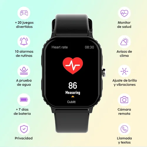 Miniatura 4 de Cubitt Teens - Reloj inteligente con rastreador fitness para adolescentes, con monitor de ritmo cardíaco, presión arterial, oxígeno en sangre, Negro