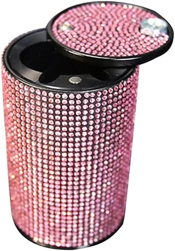 Miniatura 8 de Cenicero portátil con tapa, a prueba de olores, cenicero de automóvil de diamantes de cristal para mujeres, mini bote de basura ideal para Negro