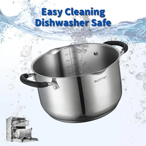 Miniatura 5 de SLOTTET Olla de Caldo de Acero Inoxidable de 6 Cuartos con Tapa de Vidrio con Colador, Olla de Sopa de 6 Qt Multiusos con Pico Vertedor, Mango