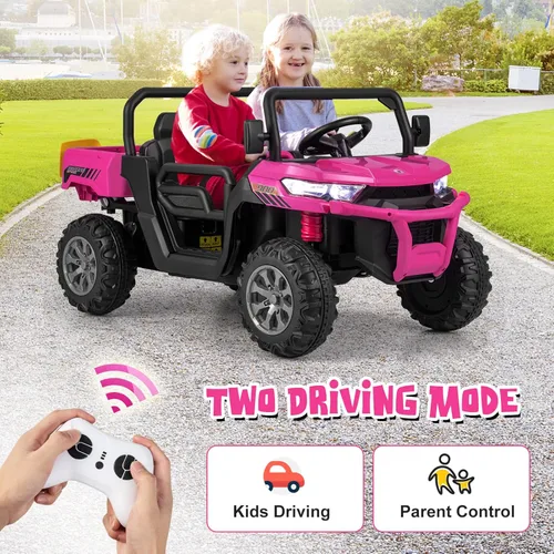 Miniatura 6 de OLAKIDS Carro Montable de 2 Asientos, Vehículo Eléctrico UTV Todoterreno de 12V con Control Remoto, Cama Volquete, Pala Extra, Música, USB, AUX, Rosa