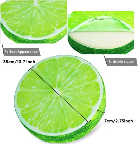 Miniatura 2 de HYSEAS Almohadas redondas de 14 pulgadas con estampado 3D de limón, cojín decorativo de felpa con divertido relleno de frutas para sofá, silla