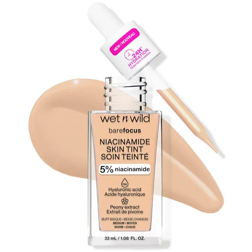 Miniatura 16 de wet n wild Bare Focus Tinte para la Piel, Enriquecido con 5% Niacinamida, Cobertura Ligera Transparente Modulable, Acabado Radiante Natural, Claro