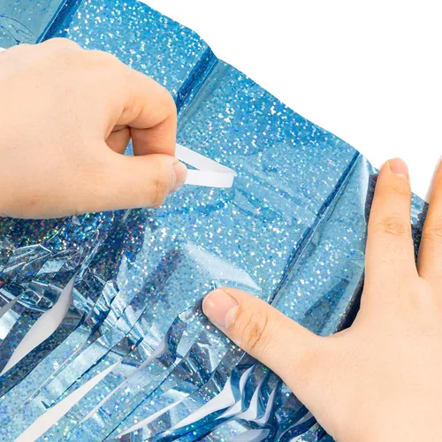 Miniatura 3 de BRAVESHINE Cortinas de Flecos de Lámina de Oropel Rosa y Azul - 2 Piezas 3.2x8.2 pies Serpentinas Fotográficas Telón de Fondo para Fiestas de Rosa