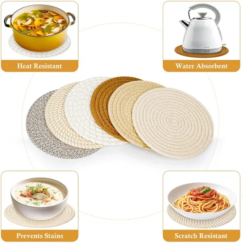 Miniatura 4 de Billbotk Salvamanteles de 8" para ollas y sartenes calientes, 6 almohadillas resistentes al calor, soportes para ollas para cocina, alfombrillas
