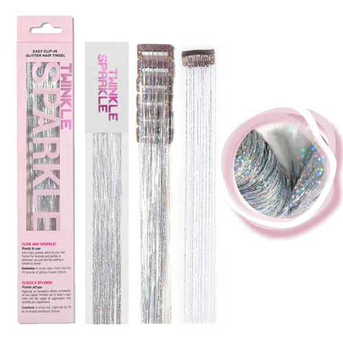 Miniatura 10 de Juego de 6 piezas de oropel con clip, 19.6 pulgadas, resistentes al calor, con brillantina, mechones de cabello de hada, regalo de festival, fiesta