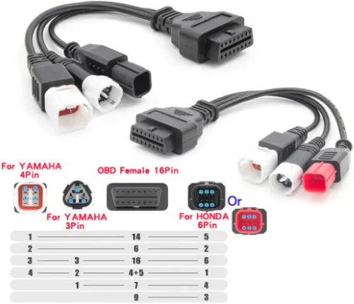 Miniatura 2 de Herramienta de diagnóstico de motocicleta, cable adaptador OBD2 3 en 1 apto para Yamaha, 16 pines a 3pin 4pin 6pin