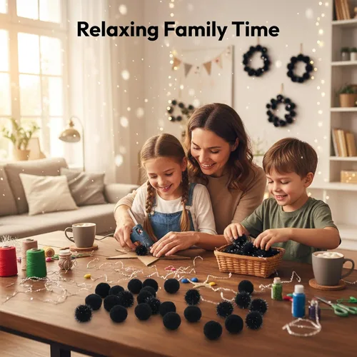 Miniatura 8 de Pllieay 160 pompones con bolas brillantes para decoraciones de Pascua, pompones negros de 1 pulgada para manualidades, decoración del hogar del día