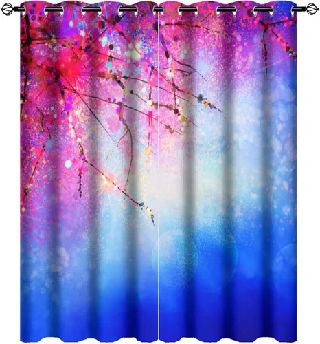 Cortinas abstractas con diseño floral de galaxia azul de fantasía, color azul y acuarela, teñido anudado, cortinas opacas para oscurecer la