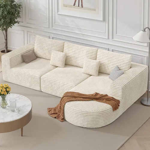 Miniatura 12 de Luxanimarion Sofá modular sin hueso de nube de 110 pulgadas con diván curvo, sofá modular de felpa en forma de L, juego de cama convertible incluye