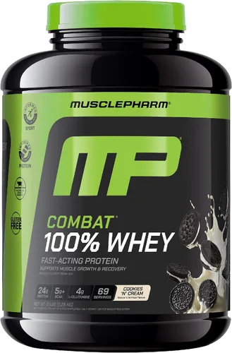 Miniatura 13 de MusclePharm Combat 100% proteína de suero en polvo, sabor a leche de plátano, recuperación rápida y ganancia muscular con aislado de proteína