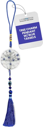 Miniatura 15 de LUCKBOOSTIUM Amuleto plateado con árbol de la vida con ojo malvado azul y piedra preciosa de cristal, dije para crecimiento, fuerza, protección