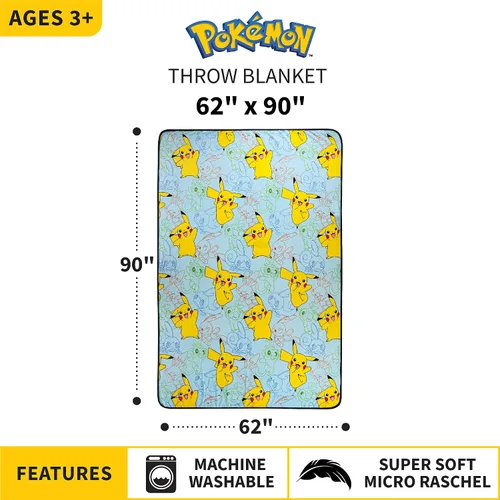 Miniatura 4 de Franco Ropa de cama para niños Manta decorativa de felpa súper suave, 62 x 90 pulgadas, Pokémon Multicolor