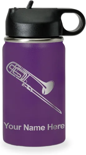 Miniatura 33 de LaserGram Botella de agua personalizada, trombón, acero inoxidable de doble pared aislada al vacío con popote superior, regalo grabado personalizado
