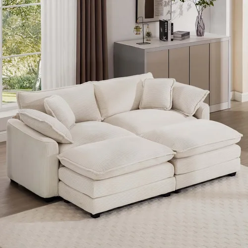 Miniatura 16 de Aoowow Sofá de dos plazas de pana, modernos sofás de nube de 2 plazas para sala de estar, sofás modulares de nube seccionales con asiento profundo