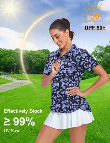 Miniatura 6 de Tanst Sky Polo de golf para mujer, manga corta, con cremallera de un cuarto, absorbe la humedad