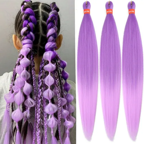 Miniatura 42 de Cabello trenzado preestirado ombré, extensiones de cabello trenzado sedoso, sin picazón, trenzas de cabello trenzado de ganchillo con textura Yaki