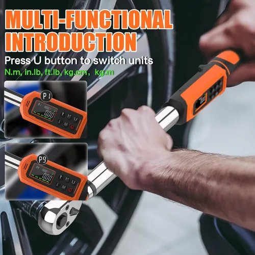 Miniatura 5 de Llave dinamométrica digital, destornillador de torsión electrónico de 1/2 unidad con valor preestablecido (3.76-250.8 pies-libras/5.1-340Nm)