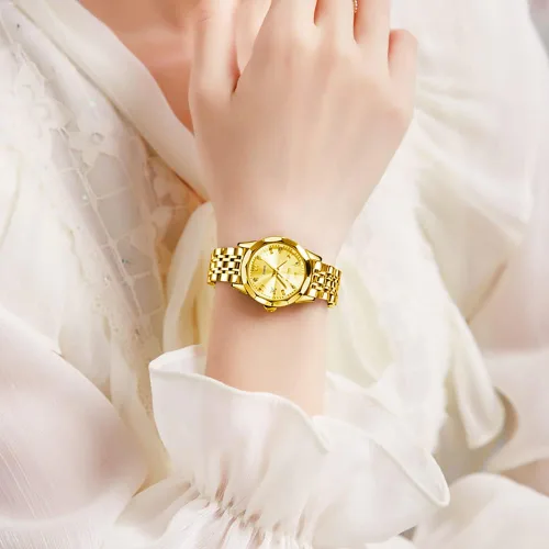 Miniatura 4 de OLEVS Reloj de pulsera para mujer, de acero inoxidable, de dos tonos, de acero inoxidable, analógico, de cuarzo, para mujer