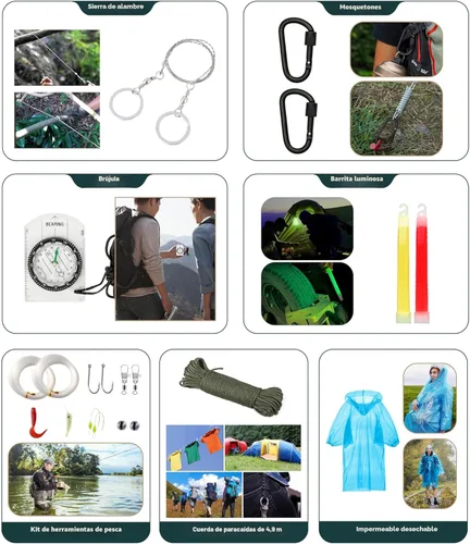 Miniatura 8 de Kit de supervivencia, 262 piezas de equipo y suministros de supervivencia con bolsa de kit de primeros auxilios y bolsa bandolera, kit de emergencia