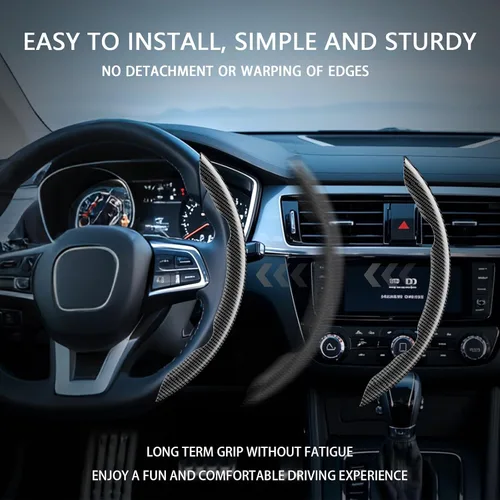 Miniatura 5 de Fundas para volante, 3 piezas de fibra de carbono antideslizante con clip en el volante del automóvil, protector universal para la mayoría de ruedas