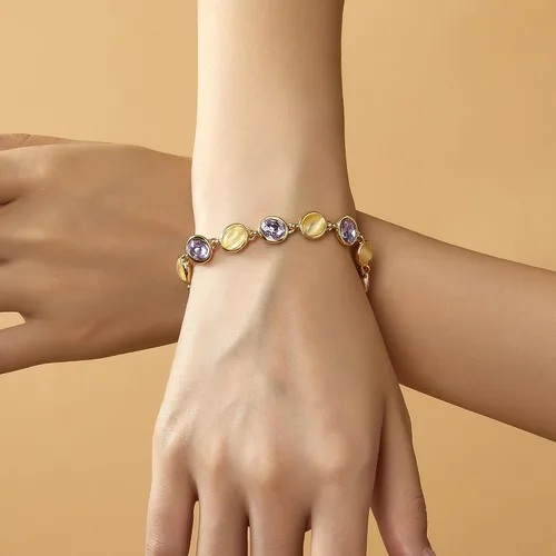 Miniatura 3 de Aprilery Gold Chain Bracelet for Women, Dainty Multicolor Crystal Stone Link Bracelet 14K Gold Trendy Bracelets Jewelry for Women Girls Gifts for Her