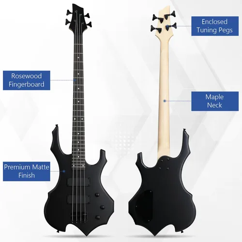 Miniatura 5 de Ktaxon Bajo Eléctrico Guitarra Estilo Fuego Ardiente con Bolsa Portátil para Bajo, Cable Premium, Correa de Guitarra Ajustable, Llave Herramienta