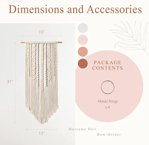 Miniatura 6 de Mkono Organizador de lazos de macramé para niñas, colgante para lazos de pelo, organizador de lazos Boho para pared, soporte para diademas
