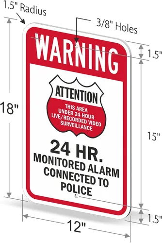 Miniatura 6 de SmartSign Letrero de metal con texto en inglés "Warning Area Under Live/Recorded Surveillance, Alarm Connected to Police", aluminio de 63 mil