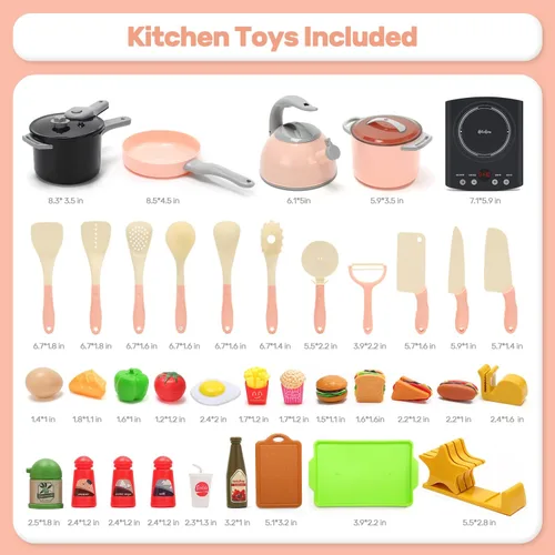 Miniatura 6 de CUTE STONE Juego de accesorios de cocina, juego de juguetes de cocina para niños con ollas y sartenes, placa de cocina electrónica de inducción