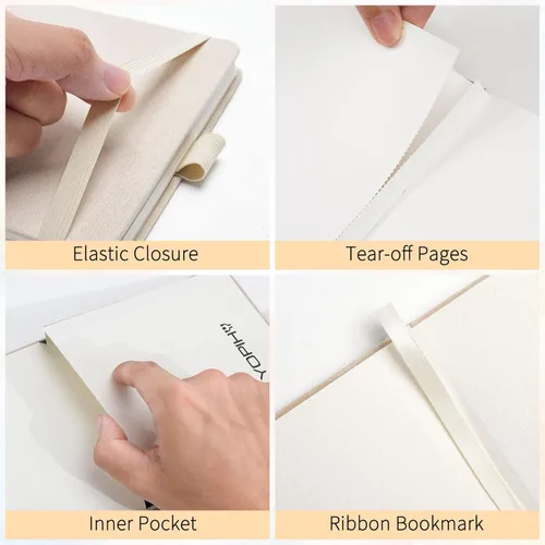 Miniatura 5 de Yopih Artists - Cuaderno de bocetos de acuarela de lino premium, cuaderno de acuarela de 5.5" x 5.5" con papel de algodón de prensa en frío de Beige