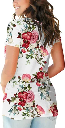 Miniatura 3 de SAMPEEL - Blusas de verano para mujer, camisetas florales de manga corta, con cuello en V