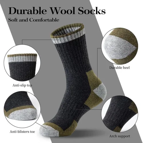 Miniatura 4 de SIMIYA Calcetines de senderismo de lana merino para hombre, 5 pares gruesos, cálidos, térmicos de invierno para clima frío (talla EE. UU. 7-13)