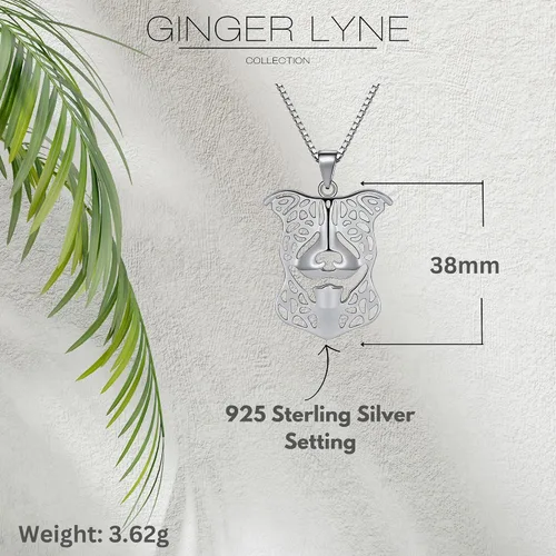 Miniatura 5 de Pitbull - Juego de collar de plata de ley y aretes colgantes por Ginger Lyne Ears Down Puppy Dog Pet Pendant Box Chain Doggie Animal Paw Print Heart