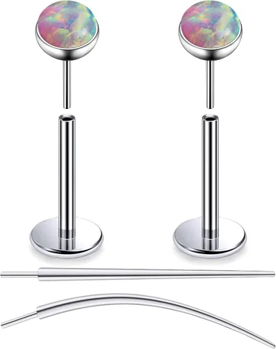Miniatura 44 de F136 - Aretes de titanio 20/18/16G sin rosca, con parte trasera plana, multicolor, ópalo, nariz, labret Medusa Monroe, piercing con forma cónica