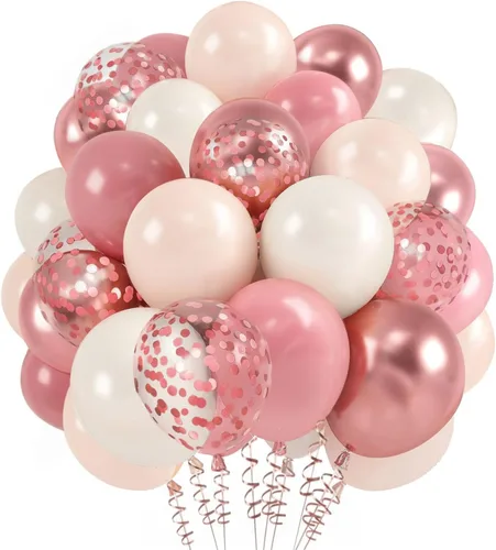 Zesliwy Juego de 50 globos blancos de oro rosa con globos de confeti para fiesta de cumpleaños, graduación, boda, despedida de soltera