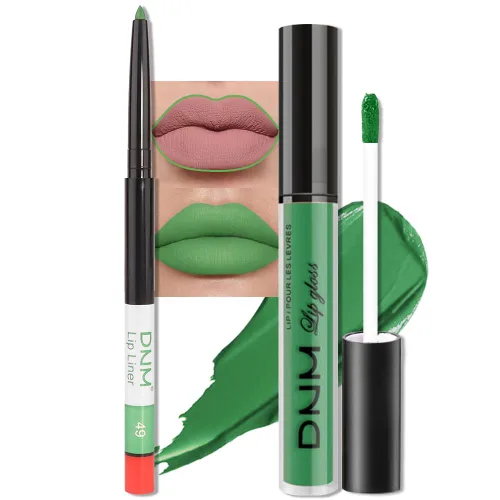 Miniatura 42 de evpct 2 Piezas Lápiz Labial Líquido Verde Esmeralda con Brillo Glitter, Brillo Labial Tinte y Delineador de Labios Retráctil, Set de Maquillaje