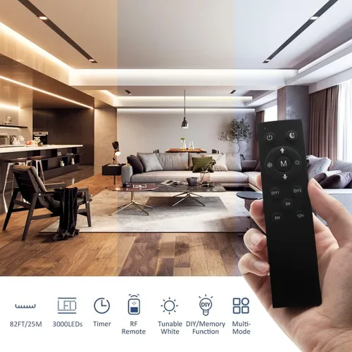 Miniatura 5 de Tira de luces LED blancas de 82 pies, 24 V, regulable, 3000 K-6000 K, cinta LED con control remoto, cinta LED flexible 2835 para cocina, debajo