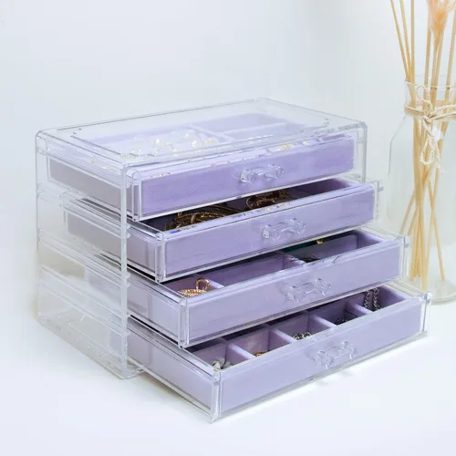Miniatura 2 de The TopCherry Organizador de joyas de acrílico con 4 cajones, organizador de aretes, caja de joyería transparente, anillos, collares, pulseras