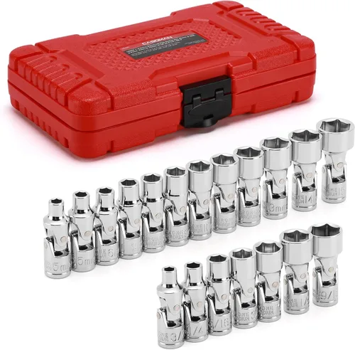 Miniatura 11 de CASOMAN 12 piezas 1/4" Juego de llaves ajustables universales de cabeza flexible, métricas, de 5 mm a 15 mm, 6 puntas, CR-V, cabeza giratoria
