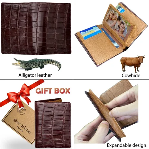 Miniatura 2 de Alligator - Cartera de cuero plegable personalizada para hombre cocodrilo con bocina de cocodrilo billetera a medida bloqueo RFID regalo de doble