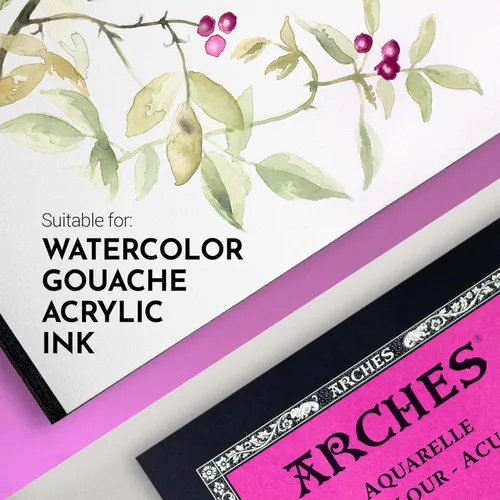 Miniatura 3 de Almohadilla de acuarela Arches Aquarelle, prensada en caliente, 140 lb/300 g/m², 12 hojas, 9 x 12 pulgadas, papel de acuarela Arches 100% algodón