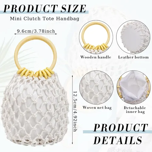 Miniatura 2 de Sweetude Mini bolso de mano de mano, 2 pares de aretes de ratán para mujeres y niñas, bolso de mano tejido bohemio con cordón