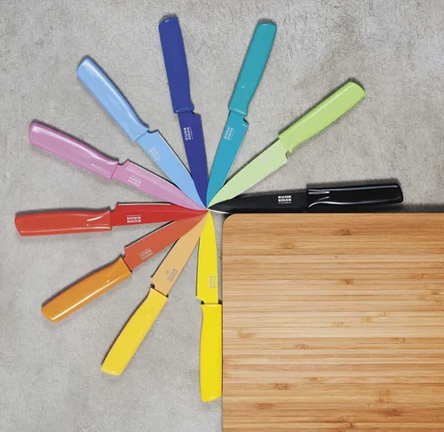 Miniatura 5 de Kuhn Rikon Colori® - Cuchillo de pelar de acero inoxidable japonés de 4 pulgadas, hoja antiadherente, mango ergonómico y funda, color blanco