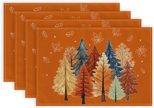 Miniatura 11 de GEEORY Manteles Individuales de Navidad 12x18 Pulgadas Juego de 4, Árboles de Navidad Copos de Nieve Invierno Estacional Vacaciones Estilo Granja