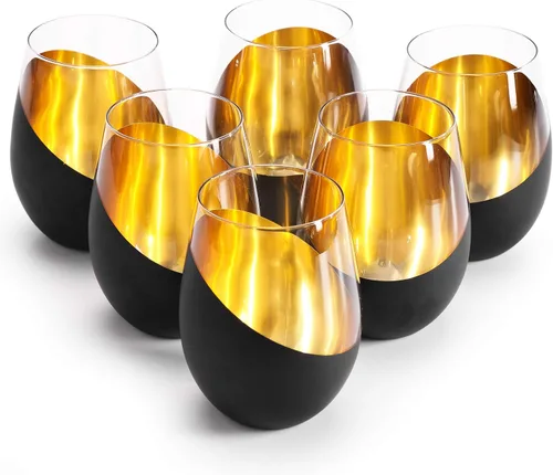MyGift Vasos de vino sin tallo, diseño moderno mate negro y dorado, 18 onzas, juego de 6 Negro (juego de 6)