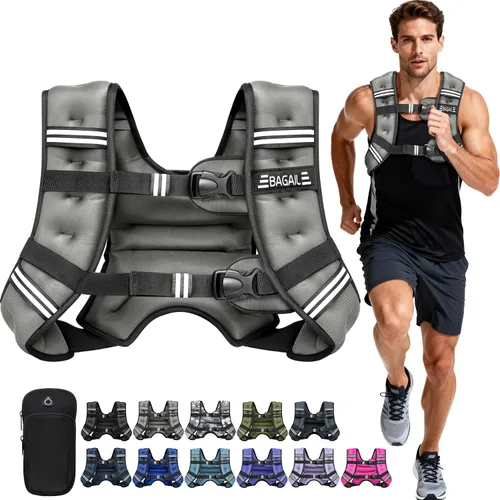 Miniatura 36 de BAGAIL Chaleco con peso de 5, 8, 10, 12, 15, 20, 25, 30 lbs, para caminar y perder peso, reflectante, con bolsa para teléfono, para mujeres y Negro