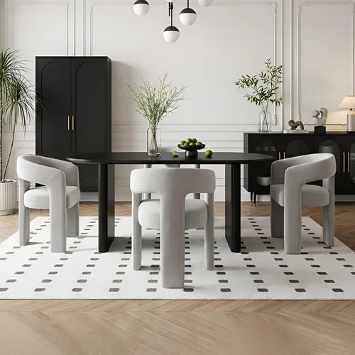 Miniatura 24 de Silla de Comedor Moderna de Chenilla Tipo Barril Tapizada en Tela, Silla de Comedor con Brazo, Cómoda Silla Auxiliar de Acento para Cocina/Sala